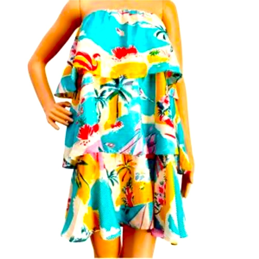 Tropical Print Tiered dress - Picture 1 of 5